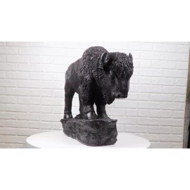 Large Southwestern Native American Bison Buffalo On Rock Rustic Statue 20" L