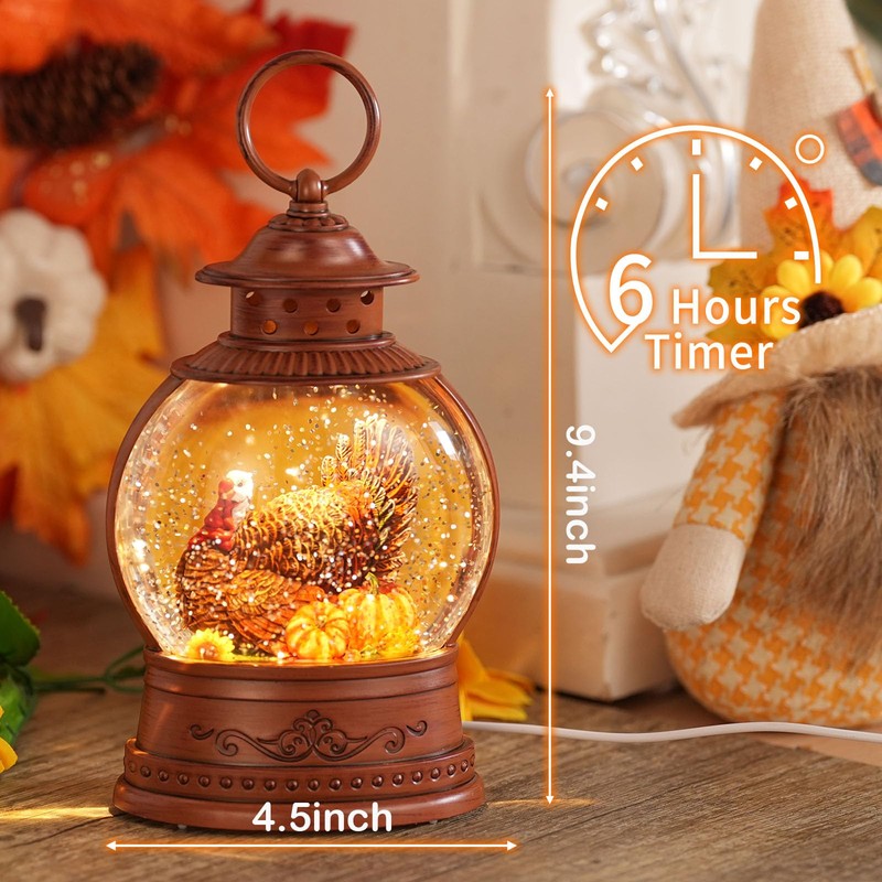 Fall Decorations for Home Fall Snow Globe with Turkey Pumpkin