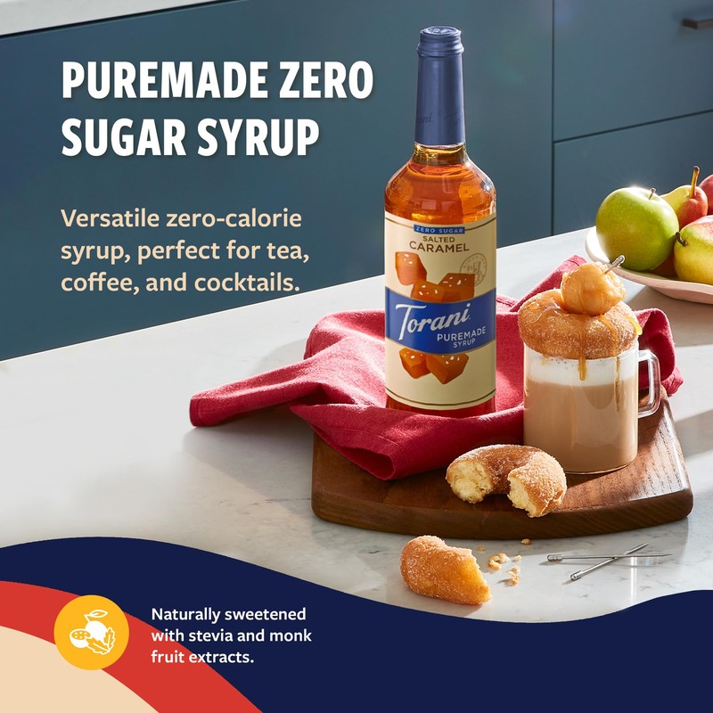 Torani Zero Sugar Puremade Syrup, Salted Caramel Flavoring for Drinks,