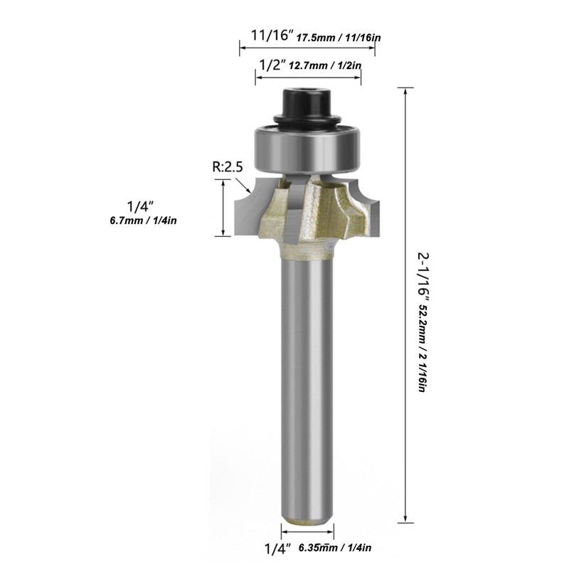 Round Over Router Bit 1/4 Shank R2.5 4 Flute Tungsten