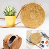 Kbinter Handwoven Round Rattan Straw Bag for Women Shoulder Leather