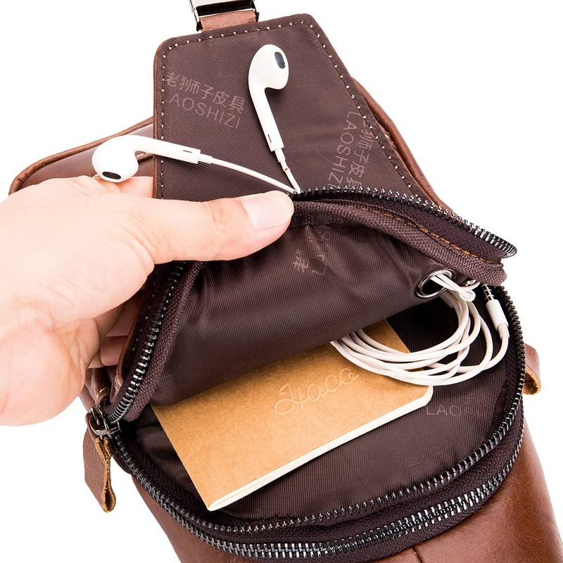 Leather Sling Bag Crossbody Backpack for Men Women Outdoor Travel
