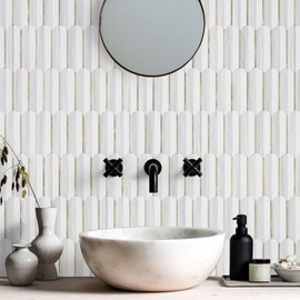 Vamos Tile Peel and Stick Backsplash Seamless Tile,10-Sheet Stick on Backsplash for Kitchen,Dolomite Gray and White+Light Gold Metal Self Adhesive PVC Tiles (10 Sheets)