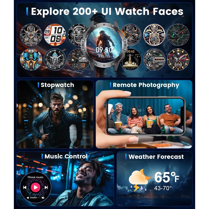 Military Smart Watches for Men(Answer/Make Calls) with LED Flashlight,530mAh Large