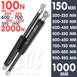 200N Universal Gas Struts, Set of 2 Pieces, Eyelet Heads, Open Length From 150MM to 1000MM (200MM)
