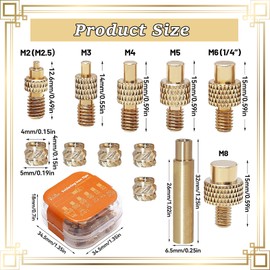 Begpoee 12 Stück Lötkolben Einschmelzhilfe Set, 3D-Drucker-Zubehör Messing Mutter, Lötspitze Aus Messing, Lötspitzen, 3D Drucker Zubehör Lötspitze, Für M2 M3 M4 M5 Innengewinde Rändelmuttern(Gelb)