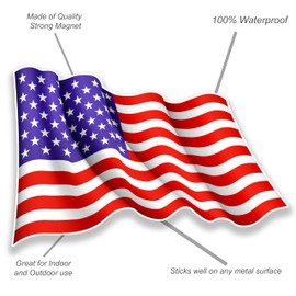 American Flag Magnet for Car Truck - Wavy USA Magnetic Flag - Heavy Duty Magnets - Any Metal Surface (12" x 8")