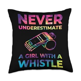 Funny Referee Never Underestimate A Girl With A Whistle Throw Pillow