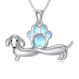 MONGAS Dachshund Necklace Sterling Silver Dachshund Paw Print Necklace Dog Necklace Dachshund Jewelry for Women