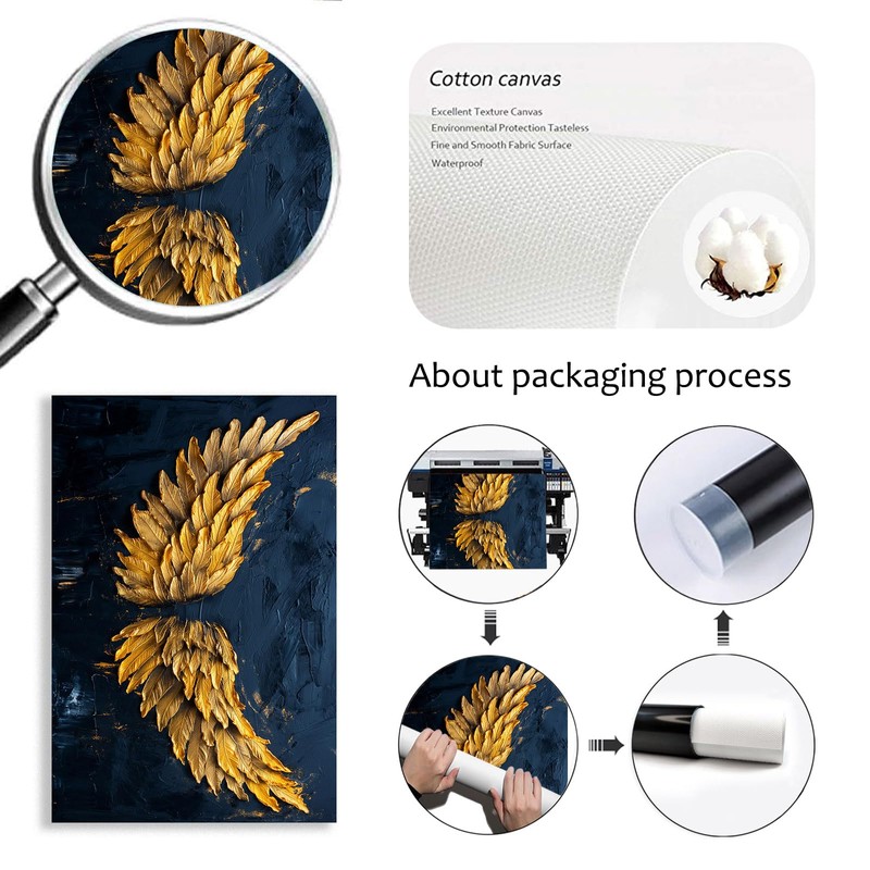 Black and Gold Angel Wings Wall Art Abstract Wing Painting