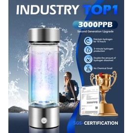 LOZLTX 4.0 Hydrogen Water Bottle Generator【Super Hydrogen Content 3000 PPB-SGS Major Certified】Hydrogen Water Bottle【TOP 1 H2-O2 Separation】Hydroh Hydrogen Water Bottle 2 Brush & 420ML Hydrogen Bottle