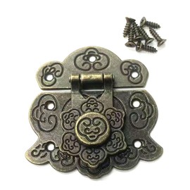 WUNZILO 2 Antique Embossing Latch Hasp Lock Wooden Case Hasp Latch Small Box Hardware Engraved Designs Hinges Latch with Screws for Wood Drawer Jewellery Box Case Cabinet (M)