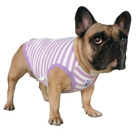 Keyoung ICHOUE English Bulldog Striped T Shirts Clothes for Medium Dogs Vest Tank Tops Puppy Large French Frenchie Pug Boston Terrier Pitbull Purple White Stripes - XXL