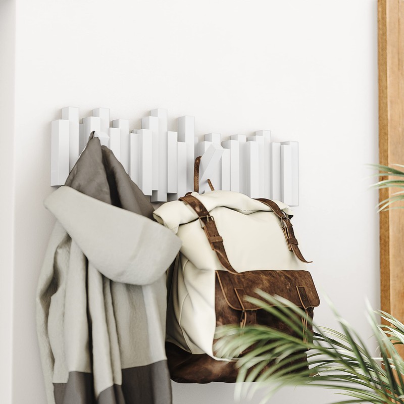 Umbra Sticks Wall-Mounted Coat Rack Rail Hook with 5 Retractable