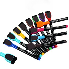 DumanAsen12 Pcs Magnetic Whiteboard Pens with Erase, Fine Point Dry Erase Markers Perfect For Writing on Whiteboards, Dry Erase Boards (Multicolor)