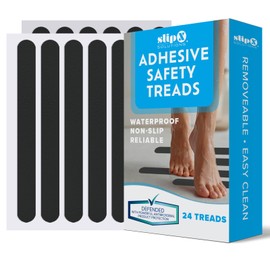 SlipX Solutions Adhesive Anti-Slip Safety Treads, Reliable Grip for Bathtubs & Showers, Safety Stickers, Showers, Pools, Boats, Stairs & More (24 Pieces, 7.5” x 0.75”, Gray)