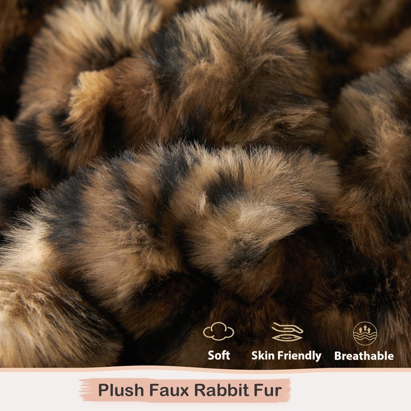 LIFEREVO Cheetah Print Soft Faux Rabbit Fur Duvet Cover Set