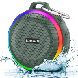 Kunodi Bluetooth Shower Speaker with IPX7 Waterproof, Dynamic Lights, Crisp Clear Sound, True Wireless Stereo, Clip Portable for Pool Beach Boat Kayak Float Golf(Gray)