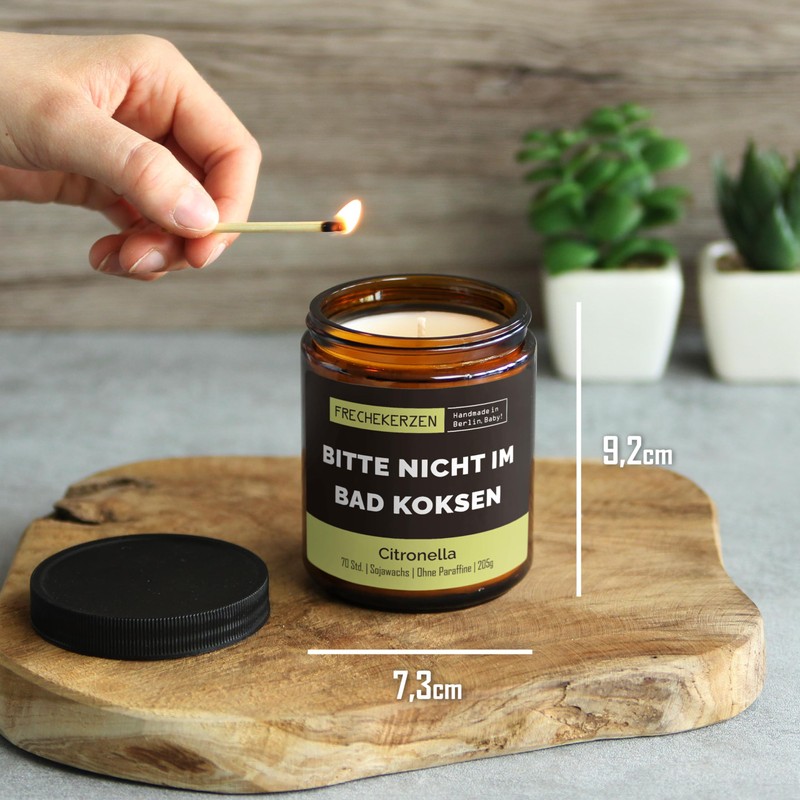 Bad Dekoration Citronella Kerze mit Spruch | Handgemacht aus Sojawachs