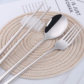 Travel Utensils, 18/8 Stainless Steel 3pcs Cutlery Set Portable Camp Reusable Flatware Silverware, Include Fork Spoon Chopsticks with Case