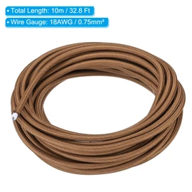 PATIKIL Fabric Cloth Covered Round Wire, 32.8ft 18AWG 2 Core Vintage Woven Electrical Cord for Pendant Light DIY Project, Brown