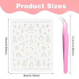 16 Blatt Nagel Sticker Selbstklebende 3d Nagelaufkleber Stern Mond Sonne Nagelsticker Gold Silber Nail Art Sticker Metallisch Glänzende Nagel Aufkleber Für Diy Maniküre Dekoration Nageldesign