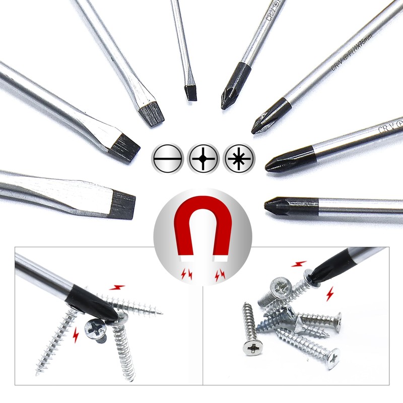 CCLIFE Screwdriver Set 8-Piece Magnetic Screwdriver Set with Slotted, Pozidriv