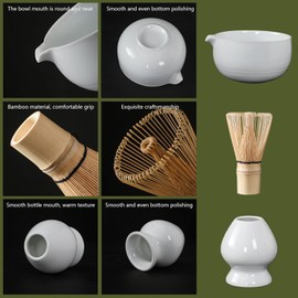 Ausale Matcha Tea Set, Household Matcha Tea Making Tools with Matcha Bowl, Ceramic Whisk Holder, Bamboo Whisk, Tea Towel, Tea Strainer, Scoop & Holder (7pcs)