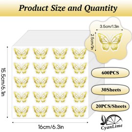 600Pcs Butterfly Stickers,Gold Foil Envelope Seals Stickers, Gold Butterflys Gold Stickers,Self-Adhesive Spring Butterfly Labels Stickers For Wedding Invitation Stickers, Wedding Envelope Stickers