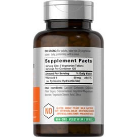 Horbäach B6 Vitamin 50mg | 250 Tablets | Non-GMO & Gluten Free Supplement