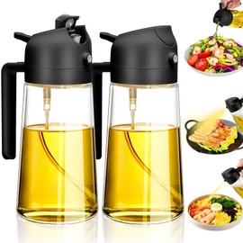 Dispensador de Aceite, 2PCS Botella Dispensadora de Aceite 2 En 1, Botella de Aceite de Olivia 470ml, Aceiteros para Cocina de Vidrio, Pulverizador de Aceite para Cocinar Hornear Asar y Freír (Negro)