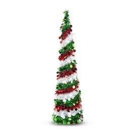 Goviraye 5FT Pop Up Christmas Tree with Red Green White Glitter Sequins | Collapsible & Skinny Pencil Design for Easy Holiday Decor