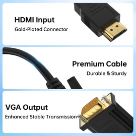 HDMI to VGA Cable 6 Feet, Computer HDMI to VGA Monitor Cable 1080P@60Hz Video Cord (Male to Male) Compatible for Computer, Desktop, Laptop, PC, Monitor, Projector, HDTV and More-NOT Bidirectional