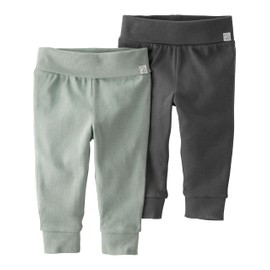 little planet by carter's unisex-baby 2-pack Pants made with Organic Cotton, Green/Charcoal, 24 Months