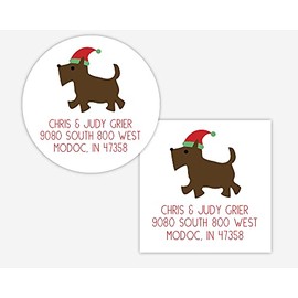 Christmas Address Stickers, Santa Hat Dog Return Address Labels, Dog with Santa Hat Envelope Seals (#353-2-WH)