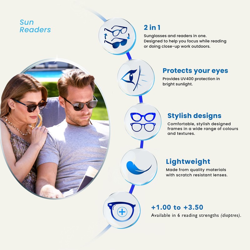 OPULIZE Black Reading Sunglasses UV400 Designer Style Mens Womens S92-1