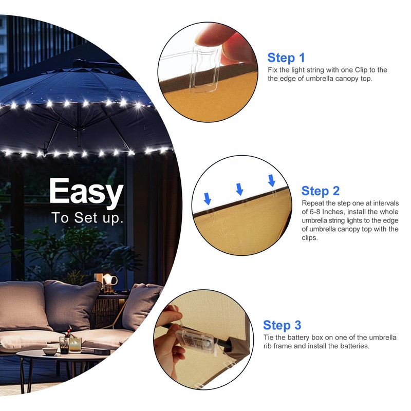 Patio Umbrella Lights Cordless LED Market Table Umbrella Lights with