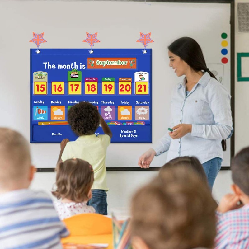 Weekly Calendar with Weather Pocket Chart Elementary for Classroom Home,98