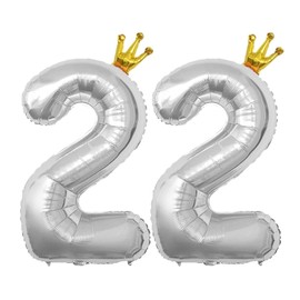 40 Inch Silver Crown Number 22 Balloons, 22th Large Foil Helium Balloons, Gold 22th Celebration Decor Happy 22th Birthday Party,22th Birthday Party Decoration Wedding Anniversary Events Supplies
