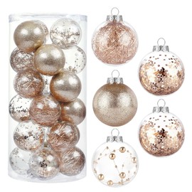 Kesote 24pcs Christmas Baubles Xmas Tree Hanging Decoration Shatterproof Christmas Tree Ornament Shiny Patterns Christmas Ball Decorations 2.36” - Rose Gold