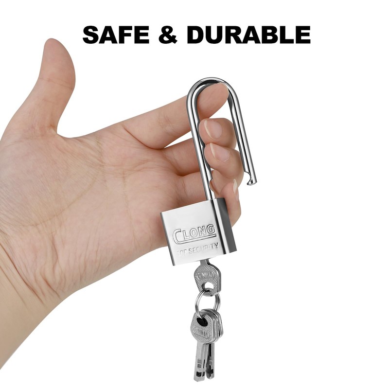 Firtink 2 Pack Long Shackle Padlocks, Padlock with Keys Heavy