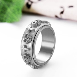 Flongo Men's Ring, Men's Rings Silver Tone Skull Retro Punk Biker Band Ring Signet Ring Thumb Ring Comfort Fit Men's Accessories, Stainless Steel