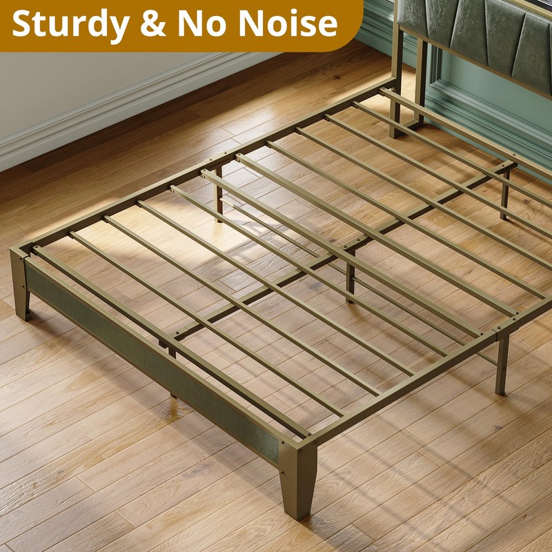 LIKIMIO Queen Bed Frame, Storage Headboard with Charging Station, Solid