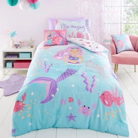 Bedlam - Mermaid Duvet Cover - Single Bedding Size (200 x 140cm) - Reversible (2 Designs) - Ocean Sea Animals Duvet Cover for Girls - Mermaid Bedding for Girls - Mermaid Bedroom Decor