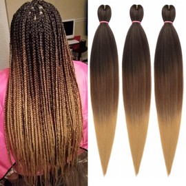 Mscat 30 Inch 3 Packs Pre Stretched Braiding Hair Three Tones Pre Stretched Braiding Professional Synthetic Prestretched Crochet Braids Hair Extension Hot Water Setting Yaki Texture (1B3027#)