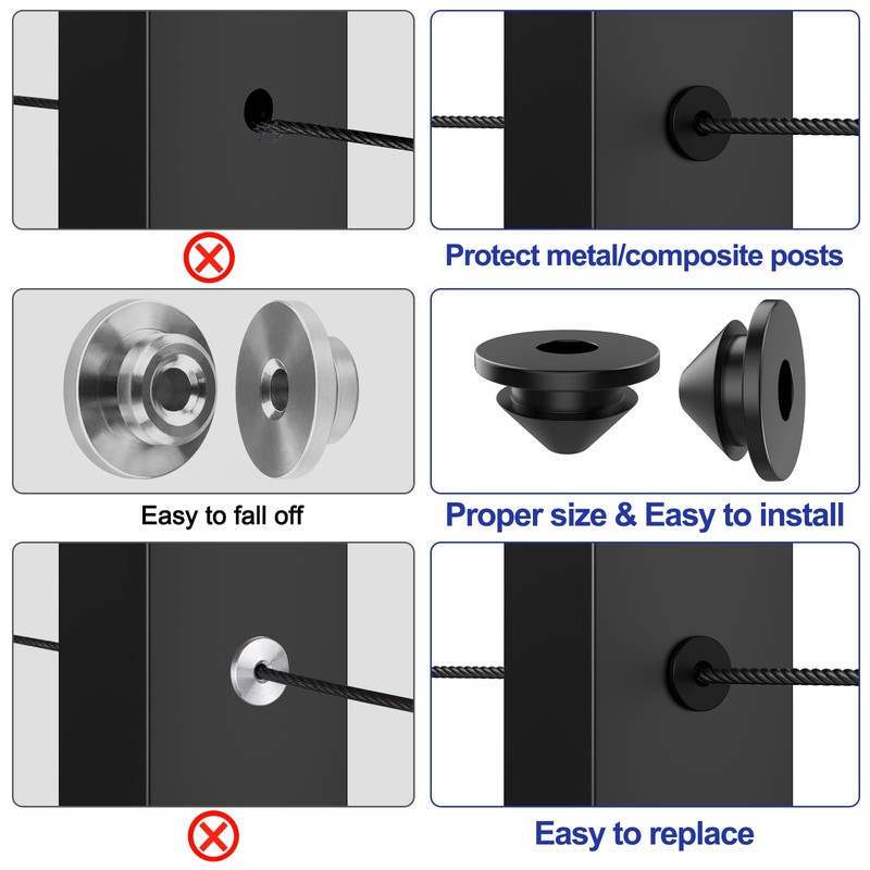BLIKA 100 Pack Cable Railing Rubber Grommets for 1/8" 5/32"