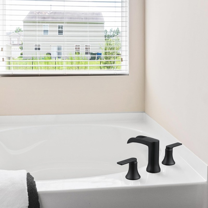 HOIGY Solid Brass Waterfall Bathtub Faucets Set, 3 Hole Matte