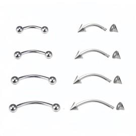 Dream Aurora 8Pcs Curved Barbells for Eyebrow Lip,316L Stainless Steel Septum Rook Daith Stud Silver Piercing Vertical Labret Bars 6mm 8mm 10mm 12mm