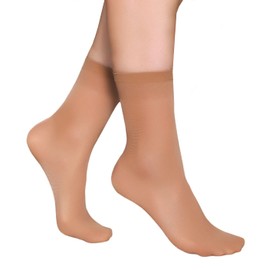 Pioni Women's 10 Pairs Nylon Ankle High Sheer Socks Tights Hosiery Socks Stocking Socks Women with Reinforced Toe (10 pairs Beige)