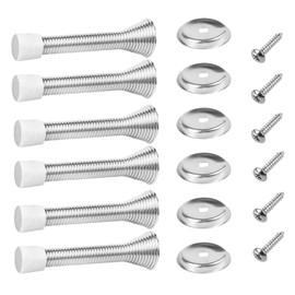 Spring Door Stopper,6 Pcs Wall Mounted Spring Doorstop,Screw-in Flexible Steel Stoppers with White Rubber Bumper Tips,Protect Walls from Bumps,Marks and Damages for Homes, Offices (White)